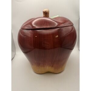 Vintage Jay Imports Large Red Apple Ceramic Cookie Jar W/Top Stem & Leaf 10"Tall